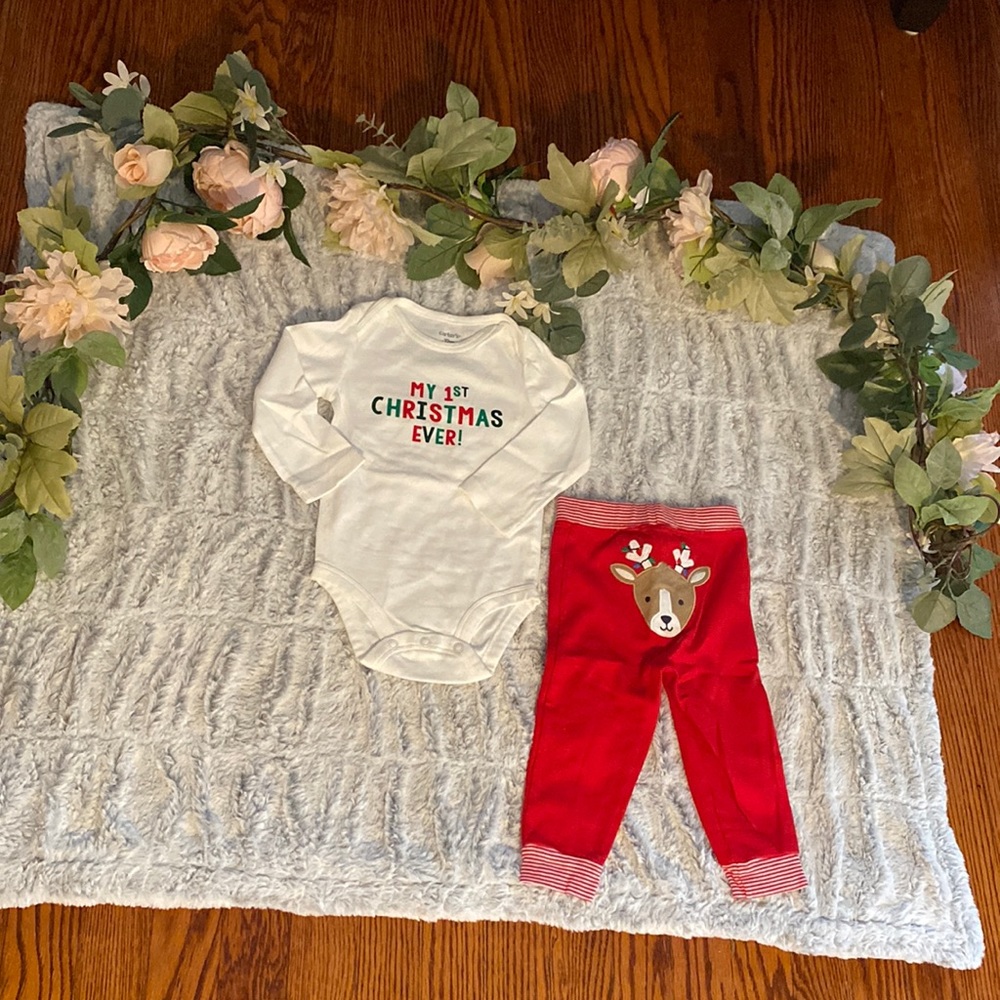 Carter’s “My First Christmas” onesie with pants size 12 months.